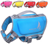 VIVAGLORY high buoyancy dog life vest blue over pool for safety