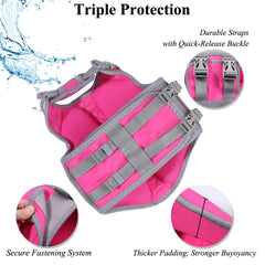 VIVAGLORY life vest rescue handle back helps lift a wet dog safely.