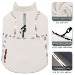 VIVAGLORY Softpad dog fleece vest side view with harness hole for easy leash access.