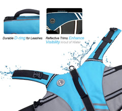 VIVAGLORY life vest in bright blue with reflective strips for high visibility.