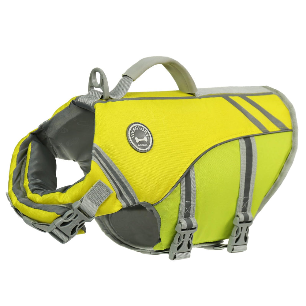 VIVAGLORY sports-style dog life vest front view for unrestricted movement during swimming