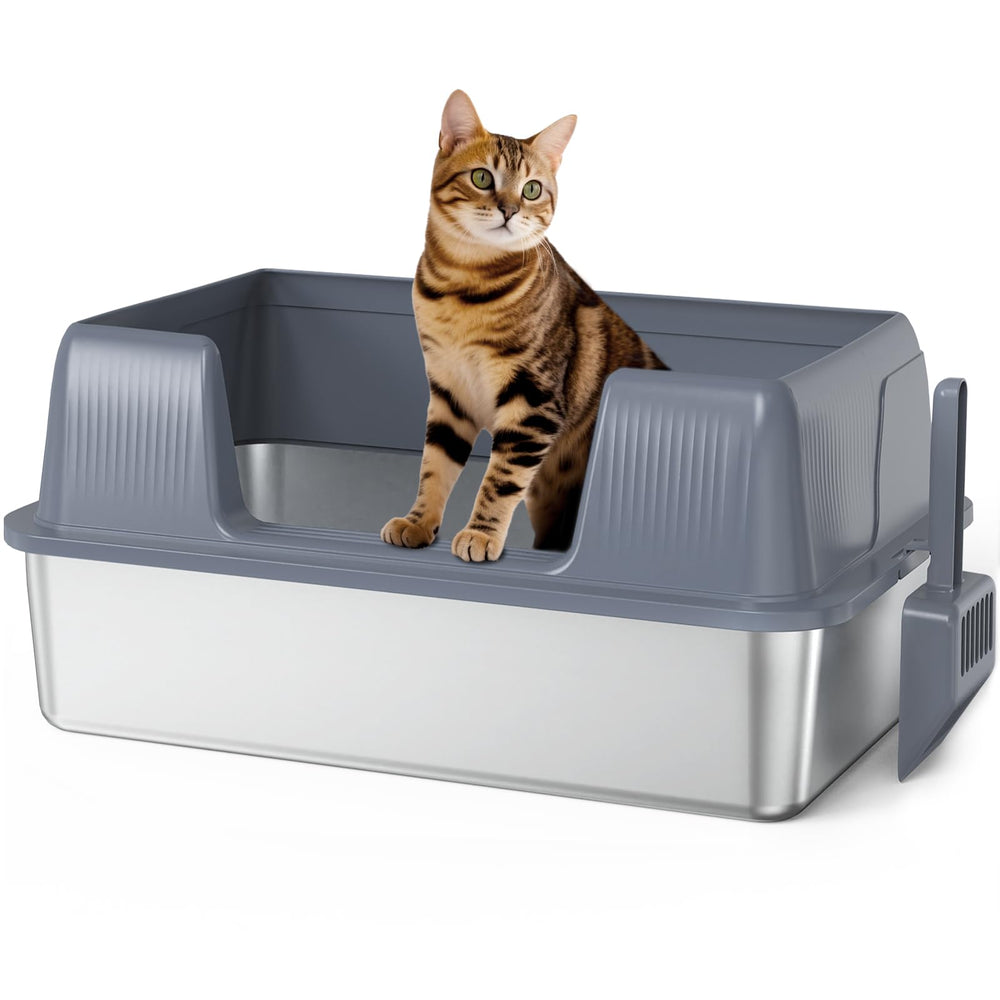 Vivifying stainless-steel cat litter box XL open-top design for spacious cat comfort.