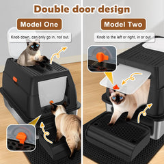 Vivifying stainless steel litter box with charcoal filter odor control feature