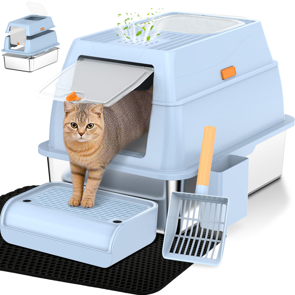 Vivifying stainless steel litter box front view highlights spacious entry for large cats
