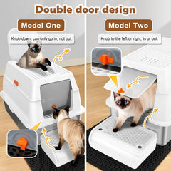 Vivifying XL stainless litter box top exit highlights dual-access versatility.