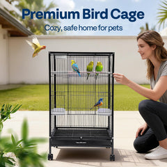 VIVOHOME bird cage sturdy wrought-iron frame supports daily use.