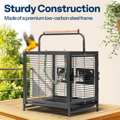 VIVOHOME bird travel cage top perch view highlights built-in wooden perch for social play.