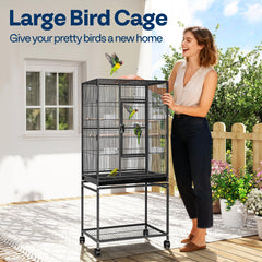 VIVOHOME wrought-iron bird cage close-up shows durable metal frame