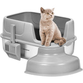 VIVOHOME XL stainless steel cat litter box with cover and steps for tidy spaces.