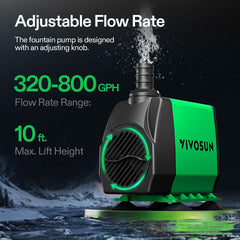 VIVOSUN 800GPH submersible pump with 10ft lift for tall water features.