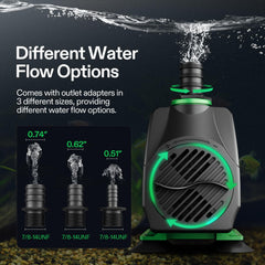 VIVOSUN 24W submersible pump demonstrates energy-efficient operation for aquariums.