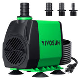 VIVOSUN 800GPH submersible pump in water delivers a quiet fountain setup.