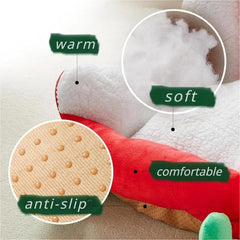 Vlmiuk Christmas Sleigh Bed dog snuggling for naps