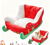 Vlmiuk Christmas Sleigh Bed front view showing festive pet comfort