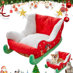 Vlmiuk Christmas Sleigh Bed in room with holiday decor