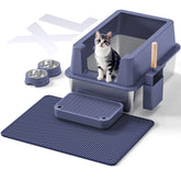 VNAKIO stainless steel litter box front view with high sides for mess containment.
