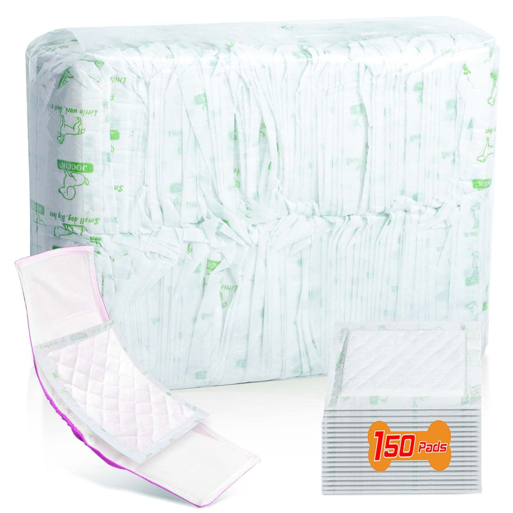 VoagLuk dog diaper liners showing absorb-core gel to control odor and prevent leaks.