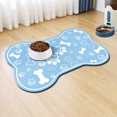 Voanos dog-cat-mat blue front view shows organized feeding space.