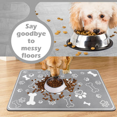 Voanos pet feeding mat with rubber backing prevents slipping during meals.