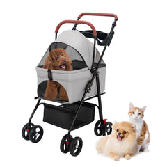 VOCRVSJY pet stroller front view with four-wheel stability for smooth travel.
