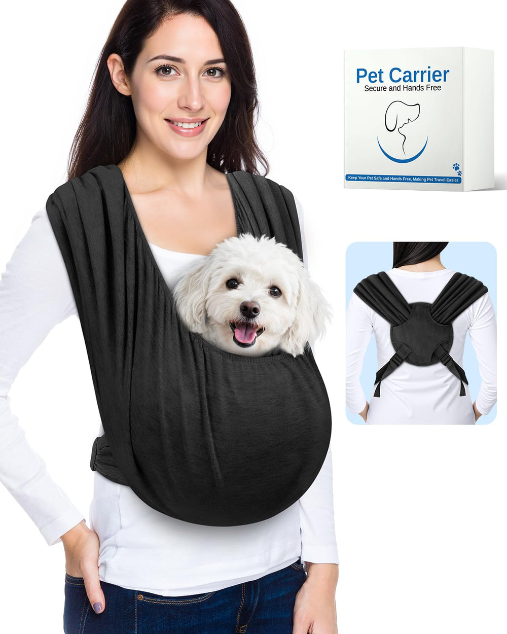 Vokvaktak dog sling front view for small dogs supports hands-free travel.