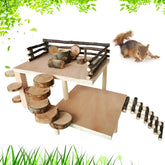 VolksRose wooden hamster playground platform front view demonstrates stimulating climbing activity for small pets.