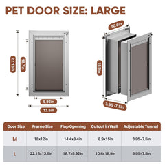 VOSOIR dog door wall aluminum alloy body offers durable, rust-resistant construction.