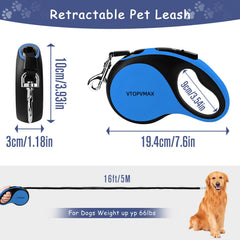 VTOPVMAX retractable leash with LED light blue extended for safer night walks.