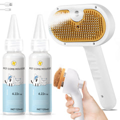 VVWVVW Pet Steam Brush close-up with steam for easier fur prep