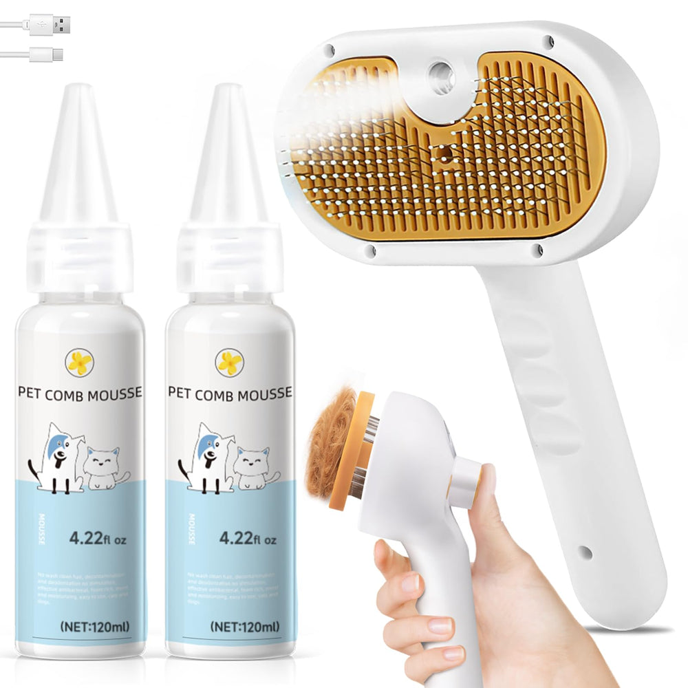 VVWVVW pet-steam-brush front view shows compact design for quick grooming sessions.