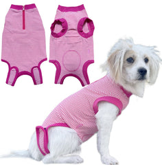 Wabdhaly recovery suit dogs zipper closeup shows easy-on design for post-surgery comfort.