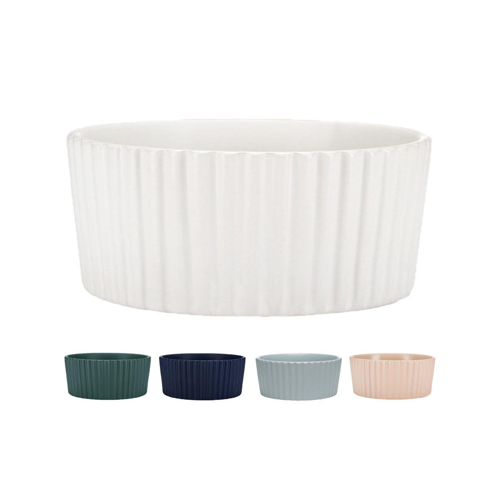 Waggo Ripple bowl white matte front view highlights durable daily-use design