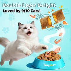 Wagmee Cat Calming Treats crispy shell emphasizes easy administration and tasty distraction.