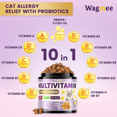 Wagmee cat multivitamin cross-section chew shows creamy center for easy feeding.