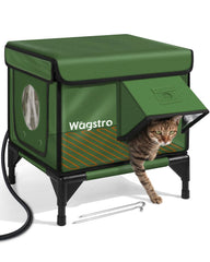Wagstro heated cat house outdoor front view, weatherproof shelter for outdoor cats.