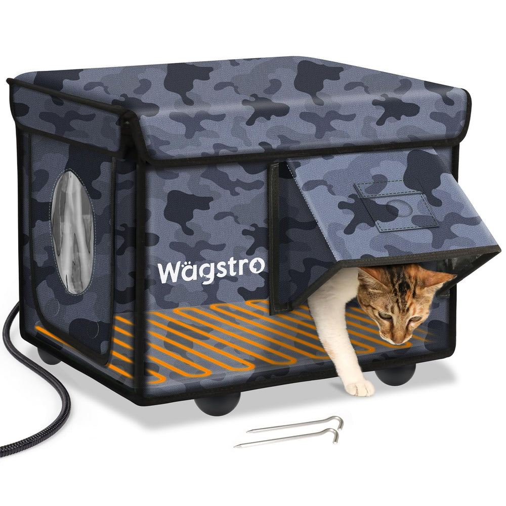 Wagstro heated cat house outdoor-overnight-heat keeps cats cozy on cold nights.