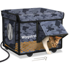 Wagstro heated cat house outdoor-overnight-heat keeps cats cozy on cold nights.