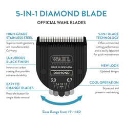 WAHL Diamond Blade with cooling technology to prevent overheating during sessions.