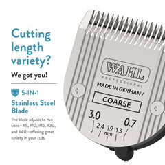 WAHL dog grooming session showing efficient clipping with durable steel blade