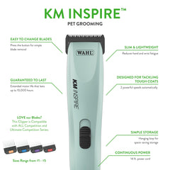 Wahl Pro Animal KM Inspire clipper with four stainless steel guide combs.