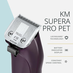 Wahl Pro Animal KM Supera cordless clipper with dual batteries for extended runtime.