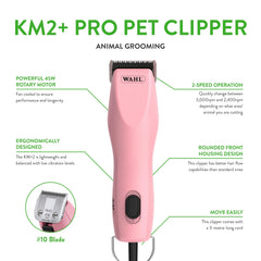 Wahl Pro Animal KM2+ clipper side angle shows ergonomic handle.