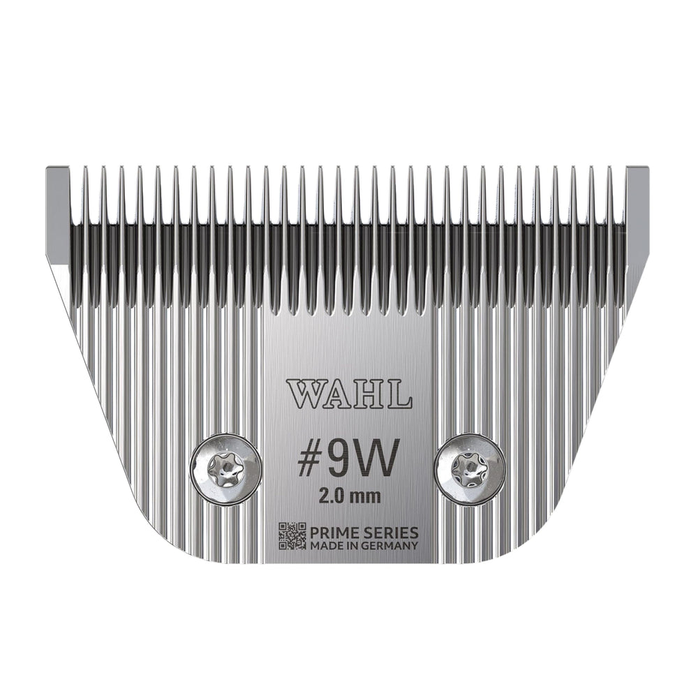 Wahl Pro Animal Wide Prime blade closeup highlights durable high-carbon steel for long life.