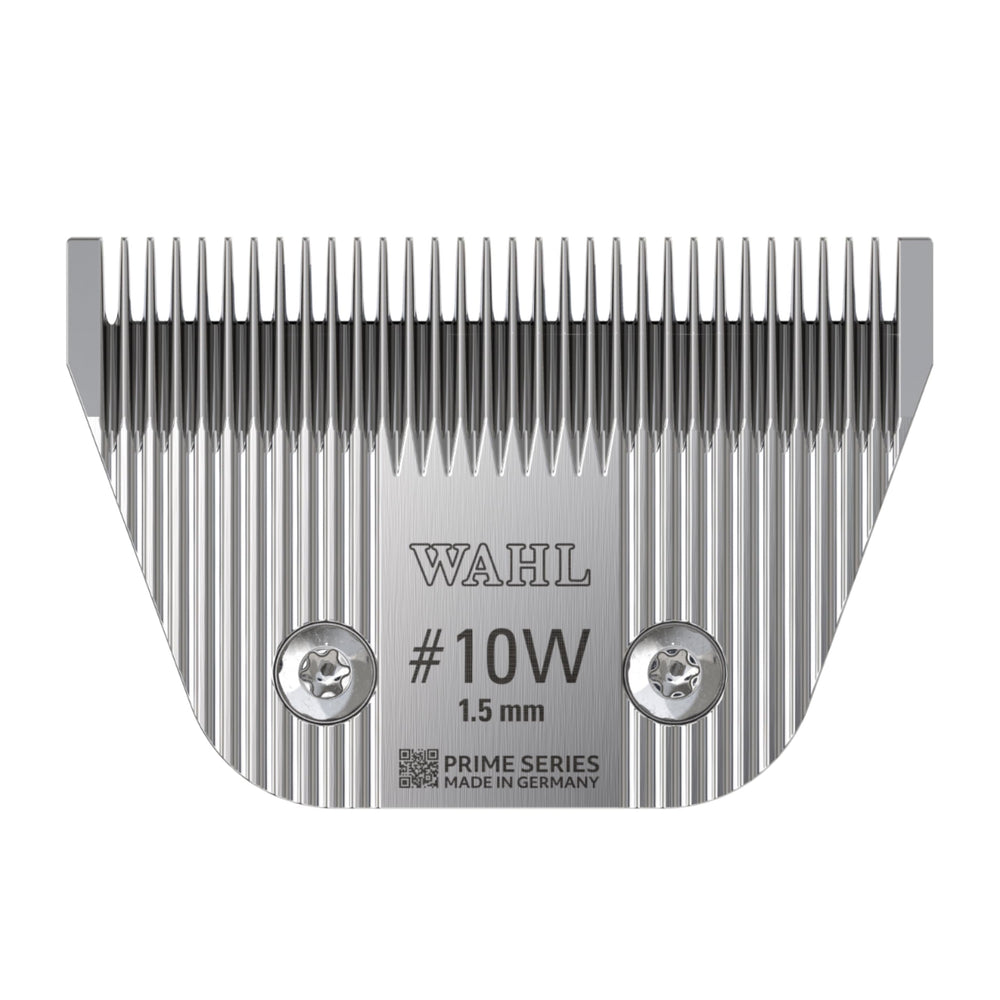 Wahl Pro Animal Wide Prime Series Blades closeup highlights durable high-carbon steel for precise grooming.