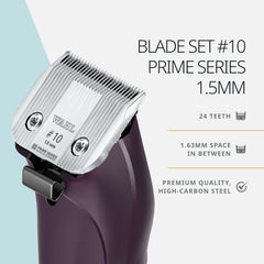 Wahl Pro Animal Wide Prime blades shown with quick-change feature for versatile grooming tasks.