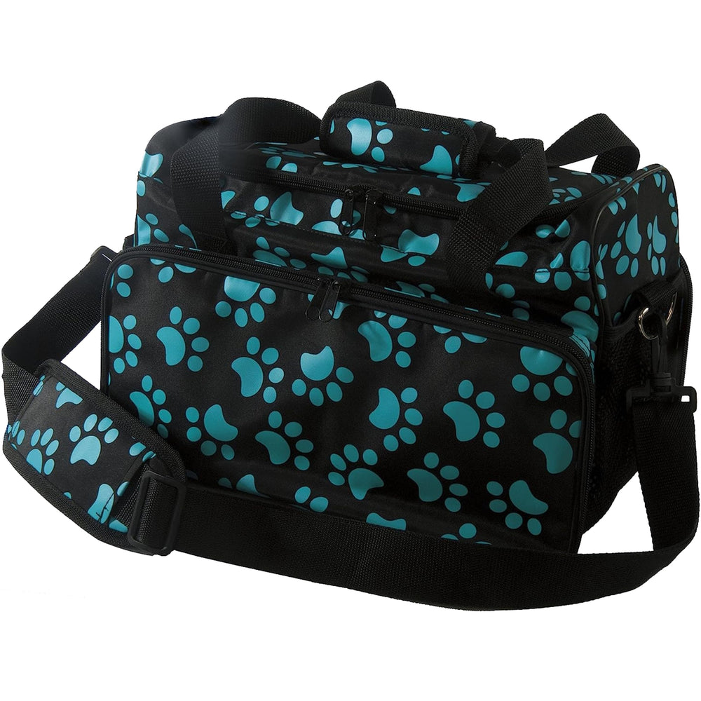WAHL Professional Animal travel tote exterior with turquoise paw print design for on-the-go grooming.