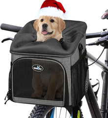 Wakytu dog bike basket front view demonstrating secure front carrier for small pets