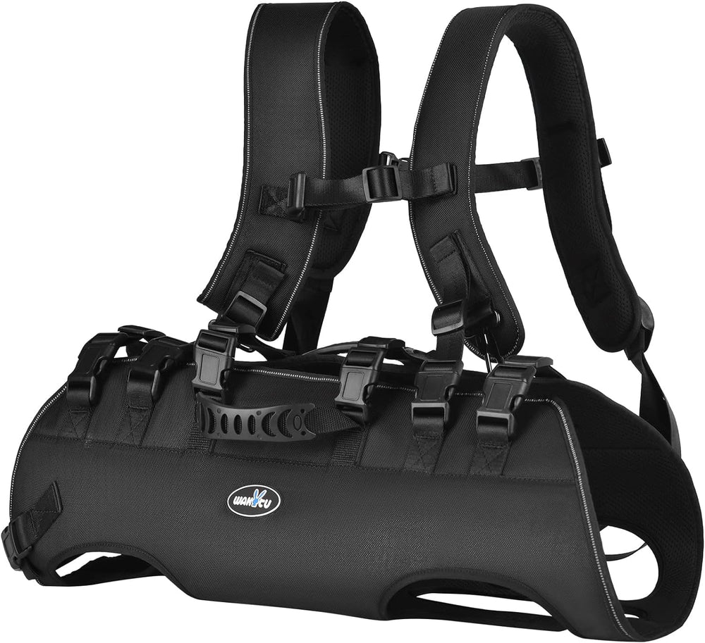 Wakytu dog lift harness side view shows hands-free stair support