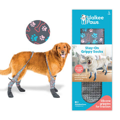 Walkee Paws Stay-On dog socks with back-strap adjustable design for secure fit.