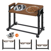Walnest adjustable-height pet feeder stand with brown top supports comfortable neck alignment during meals.